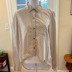 Vans Women’s Cream and Black Polka Dot Casual Button Down Shirt.  Size M